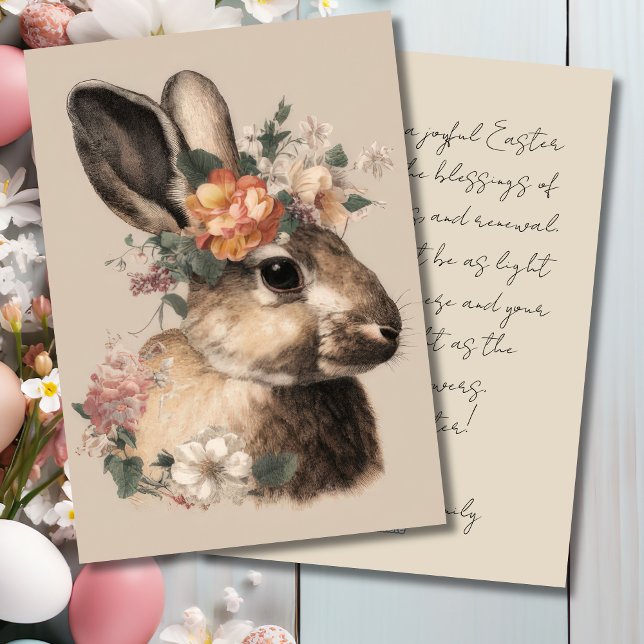 Vintage Easter Card with Flowers and Easter Bunny (Creator Uploaded)