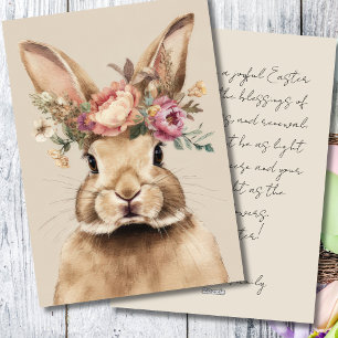 Vintage Easter Card with Flowers and Easter Bunny