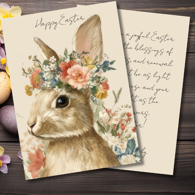 Vintage Easter Card with Flowers and Easter Bunny (Creator Uploaded)