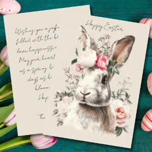 Vintage Easter Card with Flowers and Easter Bunny