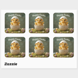 Vintage Easter Chick in Egg Rustic Happy Easter  Square Sticker