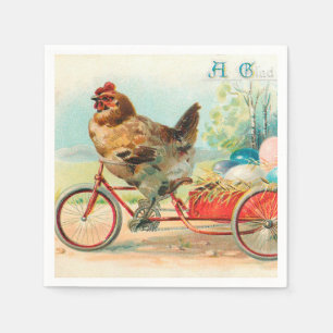 Vintage Easter Chicken Riding a Bicycle Easter Egg Napkin