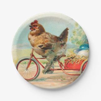 Vintage Easter Chicken Riding a Bicycle Easter Egg Paper Plate