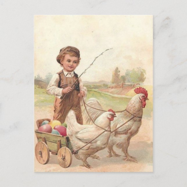 Vintage Easter Chickens and Boy Postcard (Front)