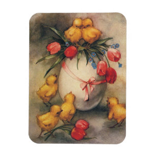 Vintage Easter Chicks and Victorian Tulips Magnet