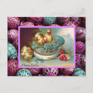 Vintage Easter, Chicks in a hat Holiday Postcard