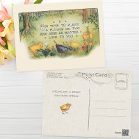 Vintage Easter Chicks in Garden with Funny Poem