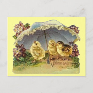 Vintage Easter Chicks & Parasol Holiday Postcard
