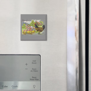 Vintage Easter Chicks & Rooster Gray Design Magnet