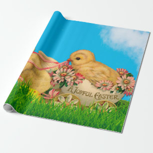 Vintage Easter Chicks with Blue Sky and Easter Egg Wrapping Paper