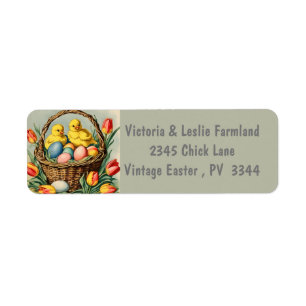   Vintage  Easter  Chicks with tulips 
