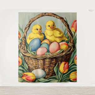   Vintage  Easter  Chicks with tulips  Tapestry