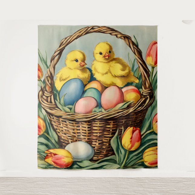   Vintage  Easter  Chicks with tulips  Tapestry (Front)