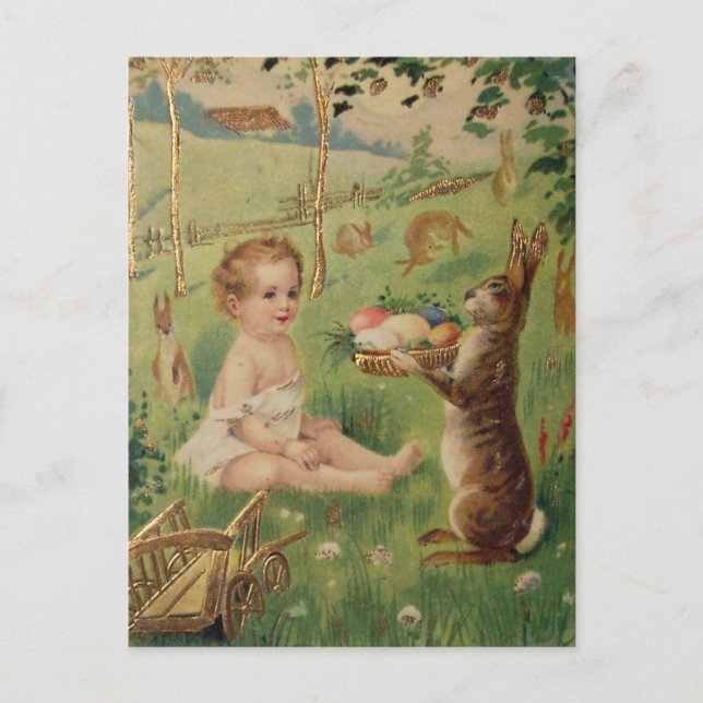 Vintage Easter Child and Rabbit Postcard (Front)