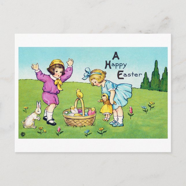 Vintage Easter Child Bunny Chick  Postcard (Front)