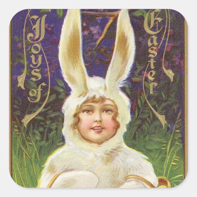 Vintage Easter child bunny Holiday sticker (Front)