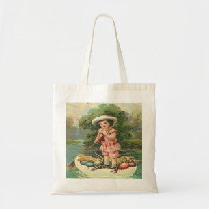 Vintage Easter Child in Egg Boat Tote Bag