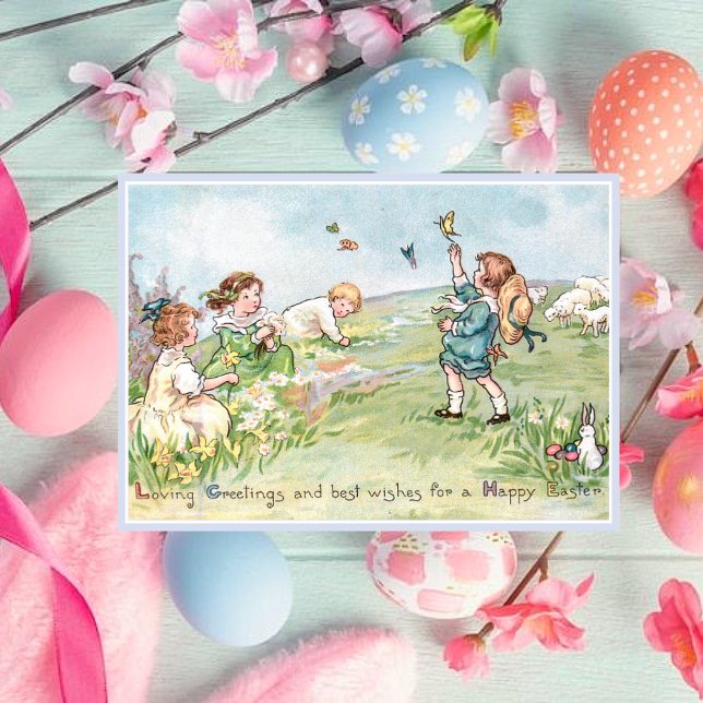 Vintage Easter Children and Easter Bunnies Holiday Card (Creator Uploaded)