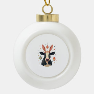 Vintage Easter Cow Bunny Ears Cute Farm Animal Egg Ceramic Ball Christmas Ornament