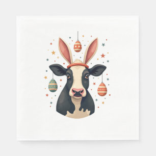 Vintage Easter Cow Bunny Ears Cute Farm Animal Egg Napkin