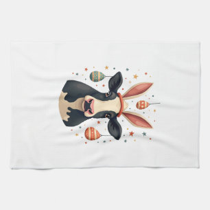 Vintage Easter Cow Bunny Ears Cute Farm Animal Egg Tea Towel