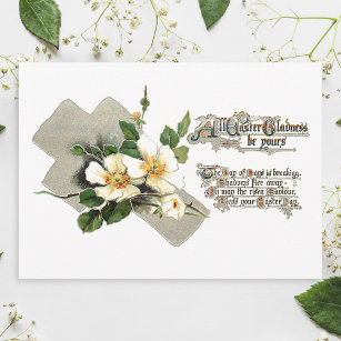 Vintage Easter Cross and Dog Roses Holiday Card