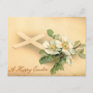 Vintage Easter Cross and Dog Roses Holiday Postcard
