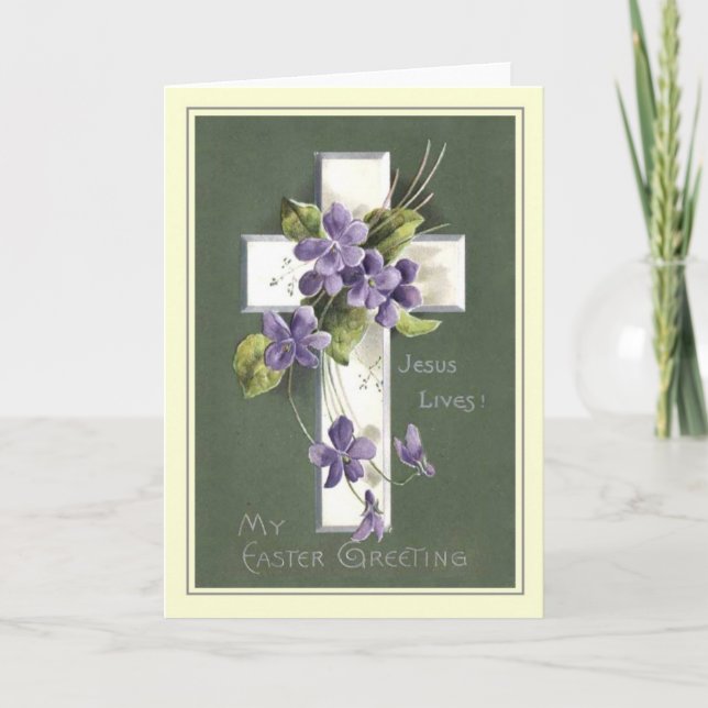 Vintage Easter Cross Holiday Card (Front)
