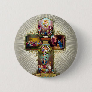 Vintage Easter Cross Religious Holiday Gold 6 Cm Round Badge
