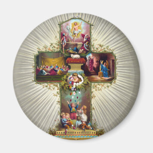 Vintage Easter Cross Religious Holiday Gold Magnet