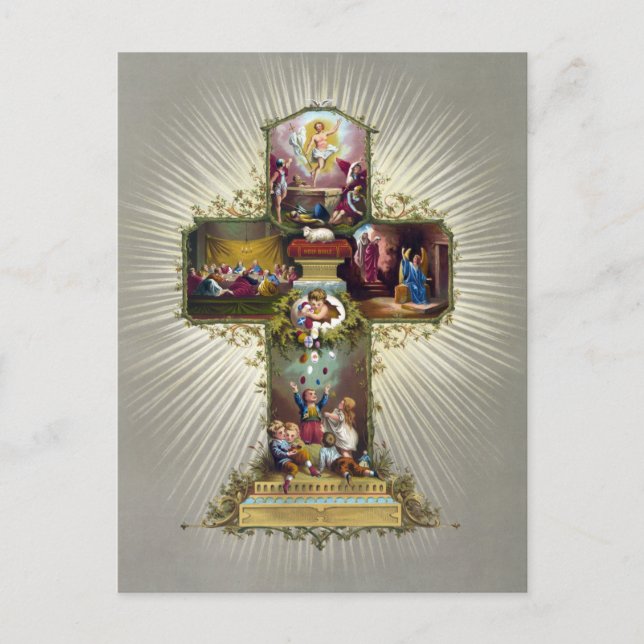 Vintage Easter Cross Religious Holiday Gold Postcard (Front)
