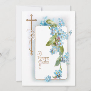 Vintage Easter Cross w/Blue Forget-me-Nots Holiday Card