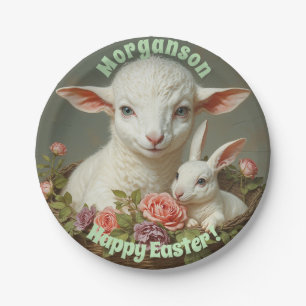 Vintage Easter Custom Personalise Lamb & Bunny Paper Plate