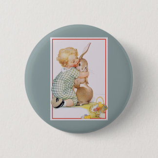 Vintage Easter, Cute Boy Child with Bunny Rabbit 6 Cm Round Badge