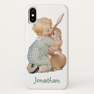 Vintage Easter, Cute Boy Child with Bunny Rabbit Case-Mate iPhone Case