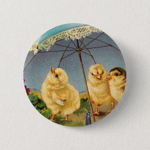Vintage Easter Cute Chicks under a Parasol 6 Cm Round Badge