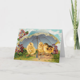 Vintage Easter Cute Chicks under a Parasol Card