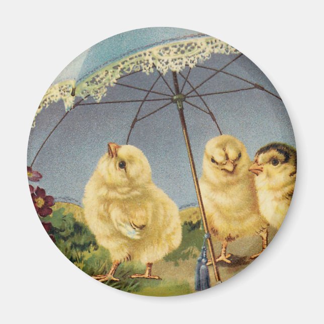 Vintage Easter Cute Chicks under a Parasol Magnet (Front)