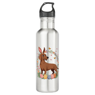Vintage Easter Dachshund Bunny Dog with Floral Egg 710 Ml Water Bottle