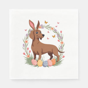 Vintage Easter Dachshund Bunny Dog with Floral Egg Napkin