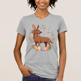 Vintage Easter Dachshund Bunny Dog with Floral Egg T-Shirt