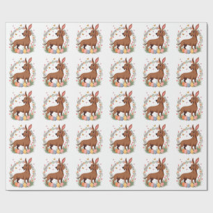 Vintage Easter Dachshund Bunny Dog with Floral Egg Wrapping Paper