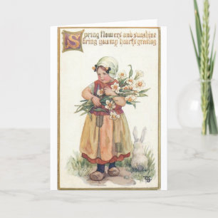 Vintage Easter - Dutch Girl with Daffodils Holiday Card