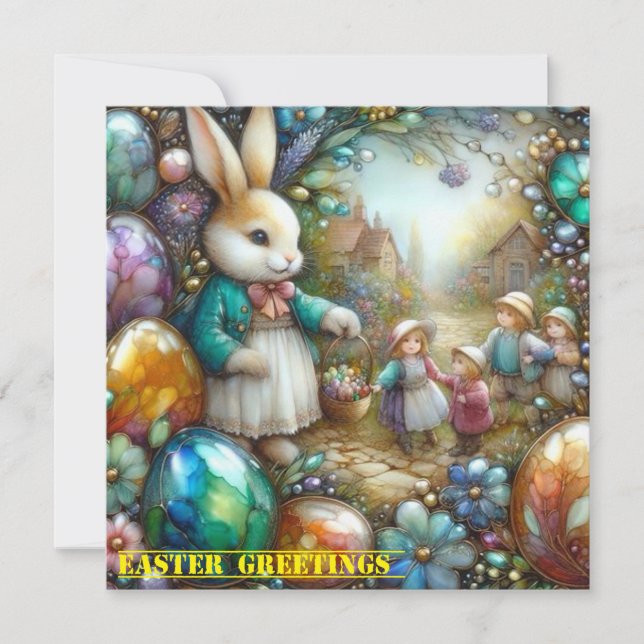 Vintage Easter ~ EASTER GREETINGS ~ Bunny ~ Holiday Card (Front)