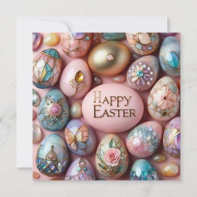 Vintage Easter ~ EASTER GREETINGS ~ Easter Eggs ~ Holiday Card (Front)