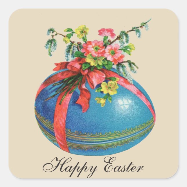 Vintage Easter egg and flowers add message sticker (Front)
