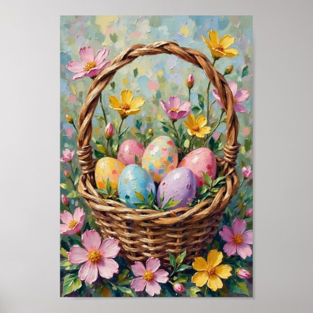 Vintage Easter Egg Basket Spring Art Poster (Front)