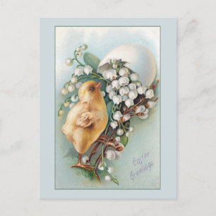 Vintage Easter Egg, Chick and Lily of the Valley Postcard