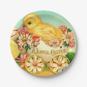 Vintage Easter Egg Chick Carriage Floral Flowers Paper Plate