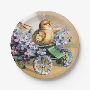 Vintage Easter Egg Chick Floral Flowers Paper Plate